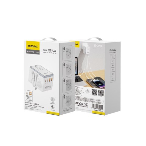 Uniwersalana ładowarka adapter podróżny 65W EU / US / JP / AUS / UK 2x USB-C 2x USB-A - biały DUDAO