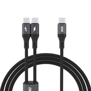 2w1 Kabel przewód L3F do ładowania 2 telefonów USB-C - 2x USB-C 100W 1.2m - czarny DUDAO