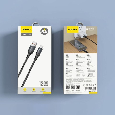 Kabel przewód z oplotem L3ST USB-A - USB-C 5A 1.2m - czarny DUDAO