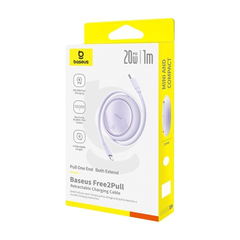Kabel przewód zwijany Free2Pull USB-C - iPhone Lightning 20W 1m - fioletowy BASEUS