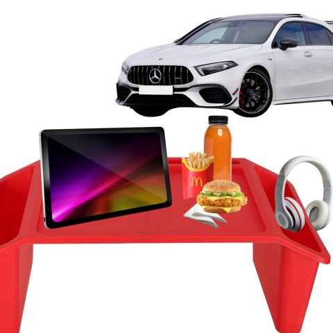 Stolik pod laptopa z organizerem podróżny samochodowy dla dzieci z kieszeniami śniadaniowy podstawka przenośny stabilny czerwony Kik Sp. z o. o. Sp. k.