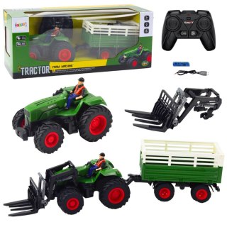 Traktor Rolniczy Z Przyczepą i Widłami Zdalnie Sterowany RC 2.4G LEAN Toys