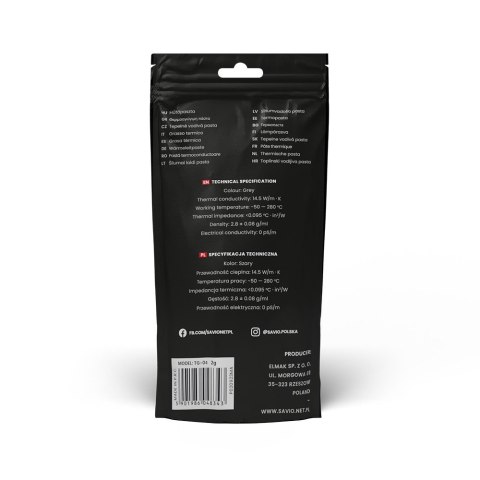Pasta termoprzewodząca 14,5W/m-K 2g TG-04 Savio