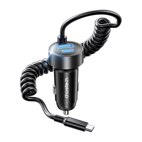 Dwuportowa Ładowarka Samochodowa Choetech TC0030 65W 1C1A z kablem sprężynowym 1,2m Choetech Dwuportowa Ładowarka Samochodowa Choetech TC0030 65W 1C1A z kablem sprężynowym 1,2m Choetech