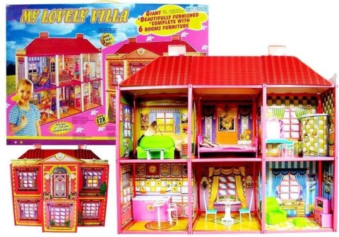 Willa Duży Domek Dla Lalek 6 Pokoi Meble Akcesoria 128 el. LEAN Toys