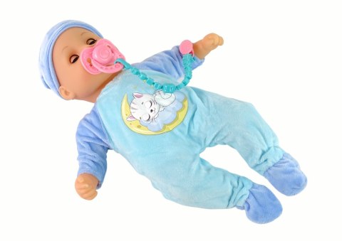 Lalka Bobas Dźwięk Smoczek Śliniaczek Niebieska Piżama Kotek LEAN Toys Lalka Bobas Dźwięk Smoczek Śliniaczek Niebieska Piżama Kotek LEAN Toys