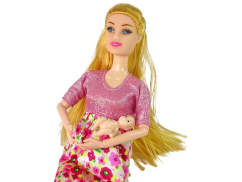 Lalka Dla Dzieci W Ciąży Różowa Sukienka Kwiaty LEAN Toys