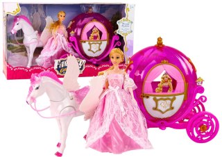 Karoca Z Koniem Lalka Księżniczka Kareta Różowa Pegaz Zestaw LEAN Toys
