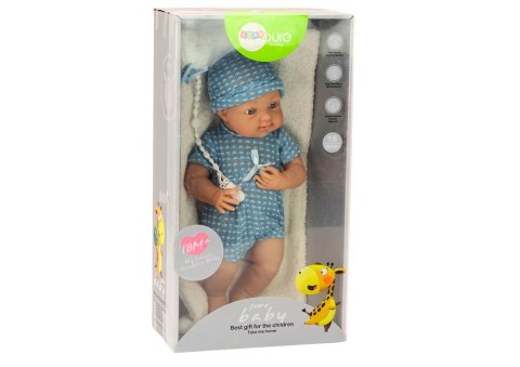 Lalka Bobas w Niebieskim Ubranku Czapeczka Smoczek Kołderka LEAN Toys