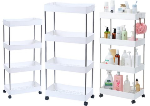 Regał Mobilny 3 Półki Biały na Kółkach LEAN