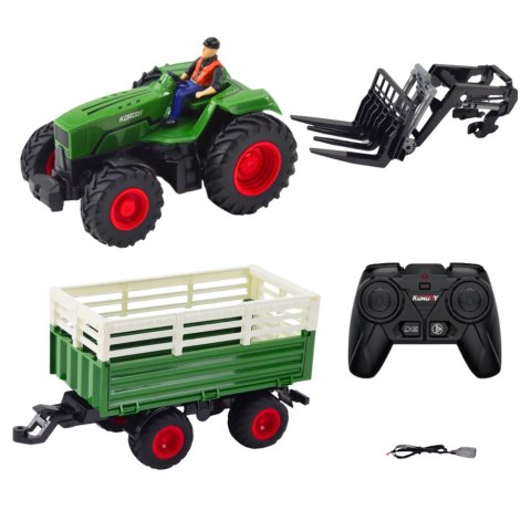 Traktor Rolniczy Z Przyczepą i Widłami Zdalnie Sterowany RC 2.4G LEAN Toys Traktor Rolniczy Z Przyczepą i Widłami Zdalnie Sterowany RC 2.4G LEAN Toys