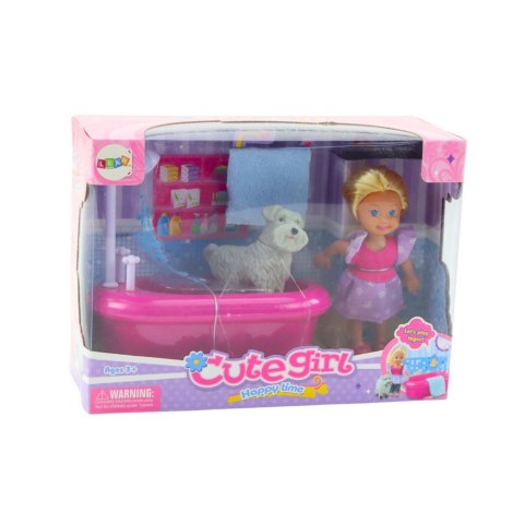 Zestaw Mini Laleczka Z Wanną i Białym Pieskiem Różowa LEAN Toys