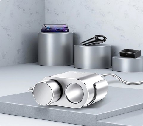 Rozdzielacz samochodowy 2x gniazdo zapalniczki 80W 2x USB-A 3.1A - srebrny BASEUS