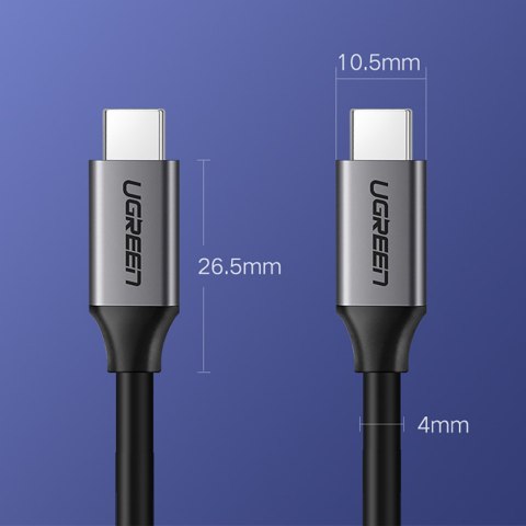 Kabel przewód USB-C 3.1 - USB-C 3.1 1.5m - szary UGREEN