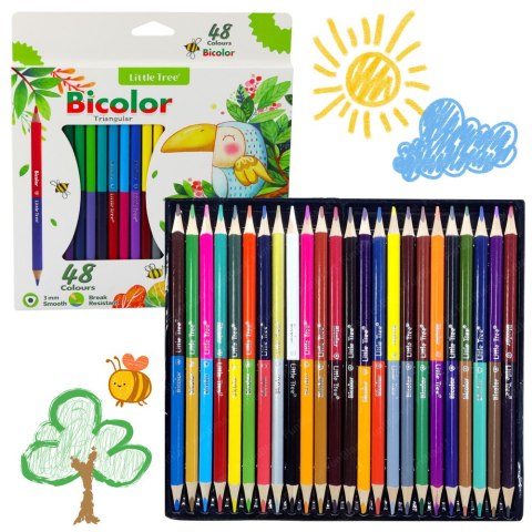 Zestaw Kredek Dwustronne Dwukolorowe Szkolne Trójkątne 48 Kolorów LEAN
