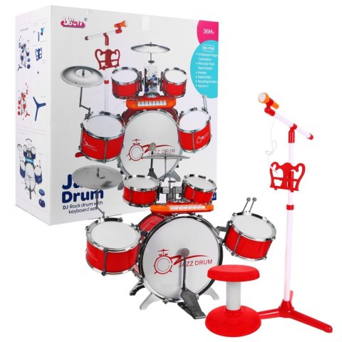Zestaw muzyczny Perkusja + Keyboard + Mikrofon dla dzieci 3+ czerwony Dźwięki Światła Zestaw muzyczny Perkusja + Keyboard + Mikrofon dla dzieci 3+ czerwony Dźwięki Światła