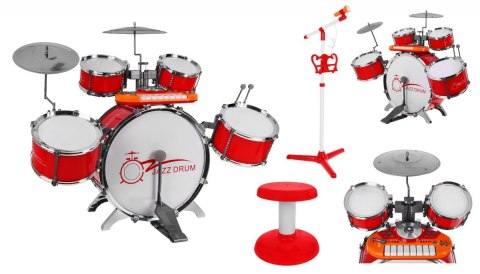 Zestaw muzyczny Perkusja + Keyboard + Mikrofon dla dzieci 3+ czerwony Dźwięki Światła Zestaw muzyczny Perkusja + Keyboard + Mikrofon dla dzieci 3+ czerwony Dźwięki Światła
