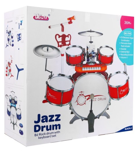 Zestaw muzyczny Perkusja + Keyboard + Mikrofon dla dzieci 3+ czerwony Dźwięki Światła Zestaw muzyczny Perkusja + Keyboard + Mikrofon dla dzieci 3+ czerwony Dźwięki Światła