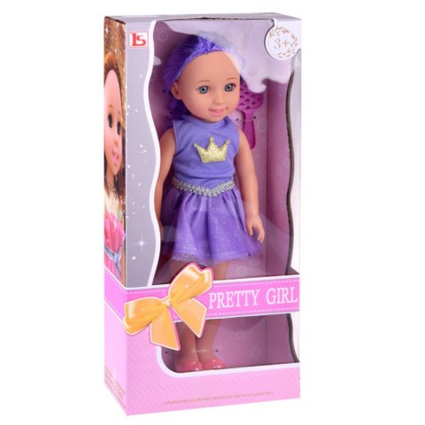 Lalka W Sukience z Koroną Długie Włosy Fioletowa Szczotka 38cm LEAN Toys