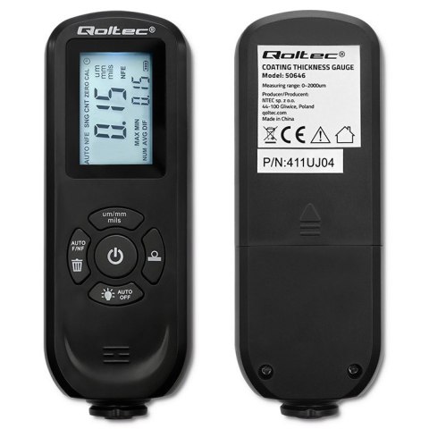 Miernik grubości lakieru z podświetlanym bocznym wyświetlaczem LCD | 0 ~ 2000um Qoltec