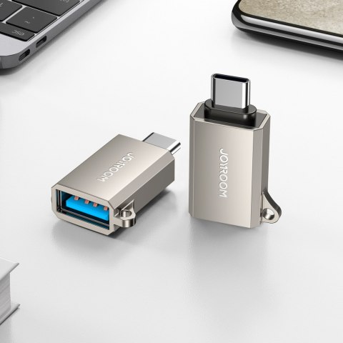 Adapter przejściówka USB-C (męski) - USB-A (żeński) z oczkiem na smycz - srebrny JOYROOM