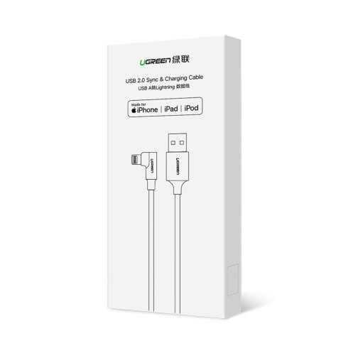 Kabel przewód kątowy iPhone Lightning - USB-A MFi 2.4A 1m - czerwony UGREEN