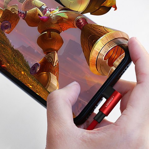 Kabel przewód kątowy iPhone Lightning - USB-A MFi 2.4A 1m - czerwony UGREEN