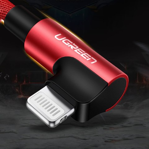 Kabel przewód kątowy iPhone Lightning - USB-A MFi 2.4A 1m - czerwony UGREEN