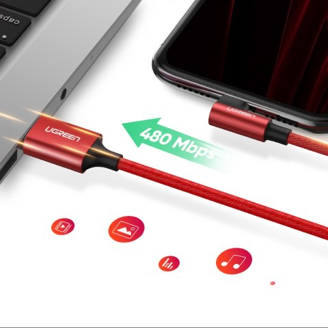 Kabel przewód kątowy iPhone Lightning - USB-A MFi 2.4A 1m - czerwony UGREEN