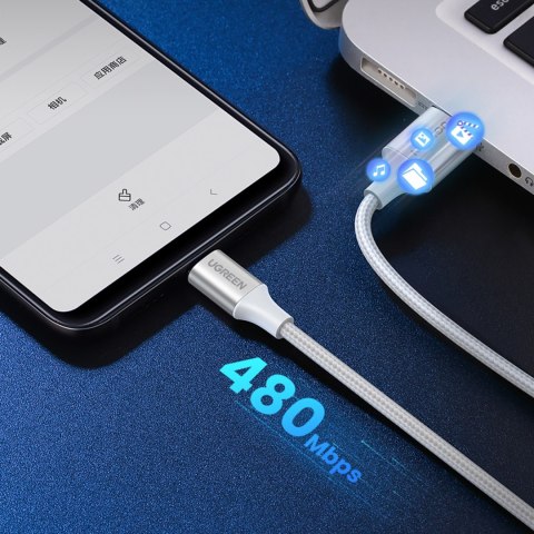 Kabel przewód w oplocie USB-A - USB-C QC 3.0 3A 0.5m - biały UGREEN