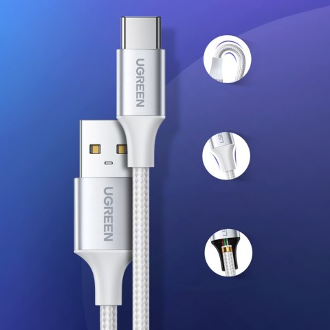 Kabel przewód w oplocie USB-A - USB-C QC 3.0 3A 0.5m - biały UGREEN