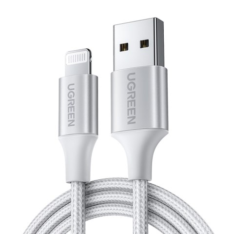 Kabel przewód w oplocie USB-A - iPhone Lightning MFi 2m - srebrny UGREEN