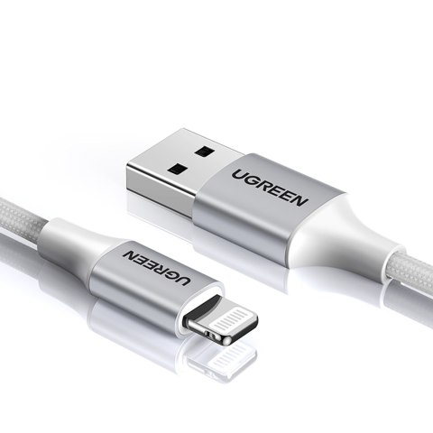Kabel przewód w oplocie USB-A - iPhone Lightning MFi 2m - srebrny UGREEN