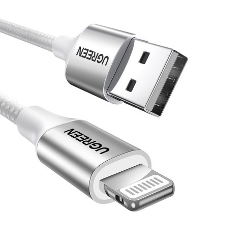 Kabel przewód w oplocie USB-A - iPhone Lightning MFi 2m - srebrny UGREEN