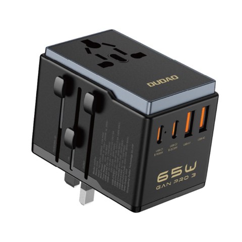 Ładowarka adapter podróżny GAN PRO 3 65W EU / US / JP / AUS / UK 2x USB-C 2x USB-A - czarny DUDAO