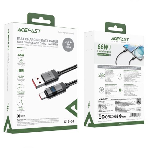 Kabel przewód USB-A - USB-C z wyświetlaczem 480Mb/s 66W 1.2m - czarny ACEFAST