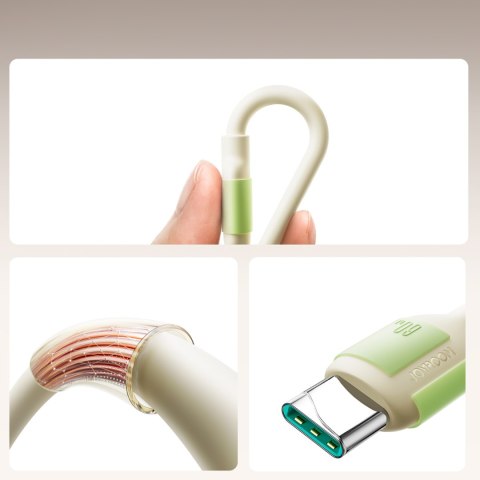 Kabel przewód USB-C - USB-C z fluorescencyjną końcówką 60W 2m - beżowy JOYROOM