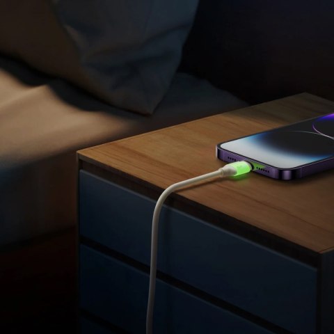 Kabel przewód USB-C - iPhone Lightning z fluorescencyjną końcówką 2m 30W - beżowy JOYROOM
