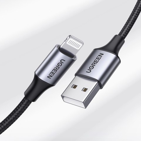 Kabel przewód w oplocie USB-A - iPhone Lightning MFi 1.5m - czarny UGREEN