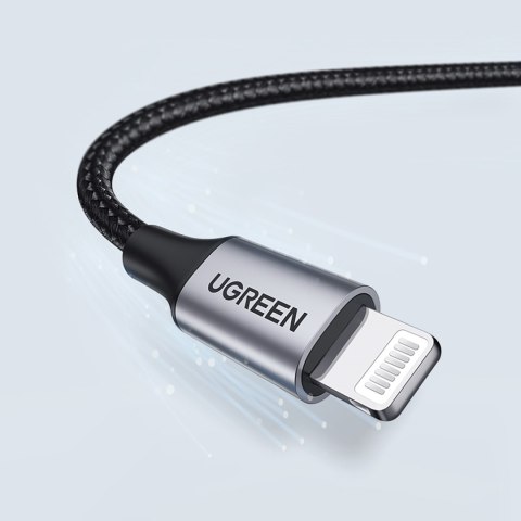 Kabel przewód w oplocie USB-A - iPhone Lightning MFi 1.5m - czarny UGREEN