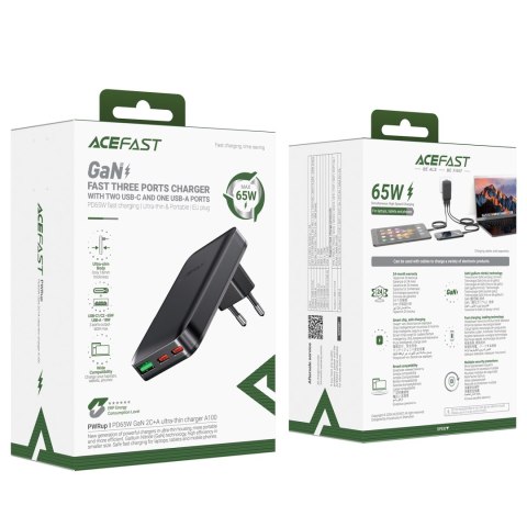 Ładowarka sieciowa płaska 65W GaN 2 USB-C USB-A ultra cienka - czarna ACEFAST