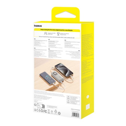 Powerbank Free2Pull 10000mAh 30W z portem USB-C i rozwijanym kablem USB-C - szary BASEUS
