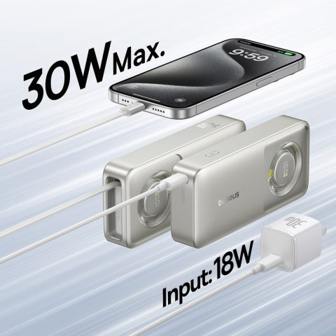 Powerbank Free2Pull 10000mAh 30W z portem USB-C i rozwijanym kablem USB-C - szary BASEUS