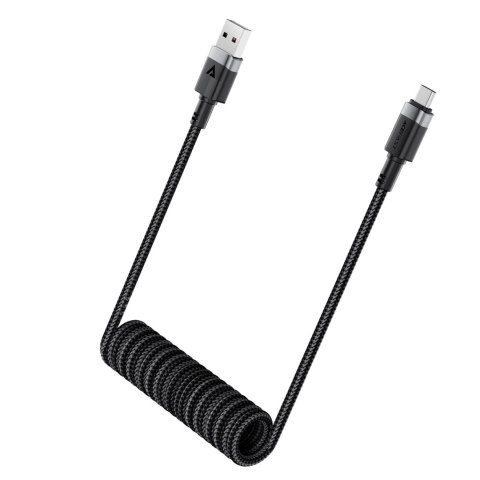 Kabel przewód spiralny USB-A - USB-C 480Mb/s 3A 1.2m - czarny ACEFAST