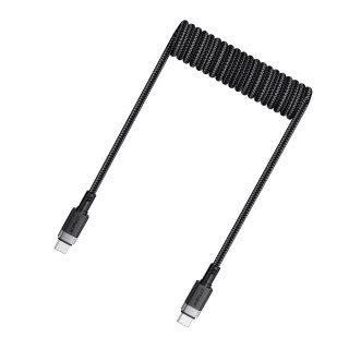 Kabel przewód spiralny USB-C - USB-C 480Mb/s 3A 1.2m - czarny ACEFAST