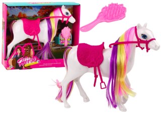 Figurka Konia Biały Koń Do Czesania Siodło Stajnia Farma Cute Horse LEAN Toys