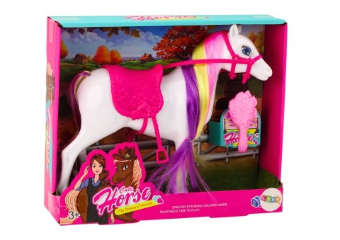 Figurka Konia Biały Koń Do Czesania Siodło Stajnia Farma Cute Horse LEAN Toys