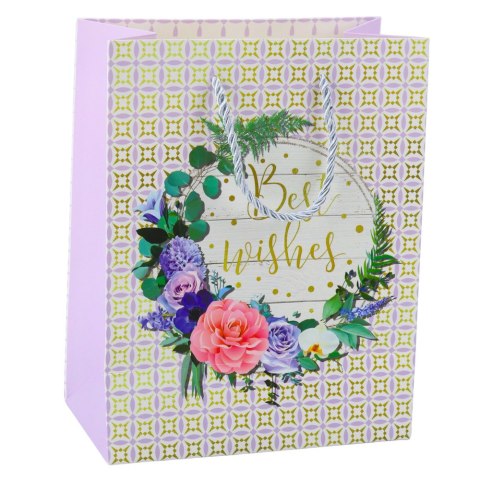 Torba Prezentowa Wzory Kwiaty Best Wishes 23 x 18 x 10,5 cm LEAN