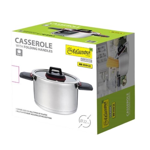 Garnek ze składanymi uchwytami 22cm, 4,2l MR-3530-22 Feel-Maestro