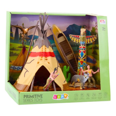 Zestaw Indiański Figurki Wioska Indianie Namiot Tipi KajakTotem LEAN Toys